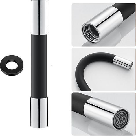 Linghhang – Tuyau d'extension flexible pour robinet – Silicone noir 20 cm – Joint d'étanchéité inclus – Rotation 360° pour accès pratique