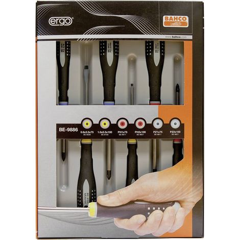 Bahco Ergo Officina e meccanica Kit cacciaviti 6 parti Taglio, Croce Pozidriv, Croce Phillips (1/3)