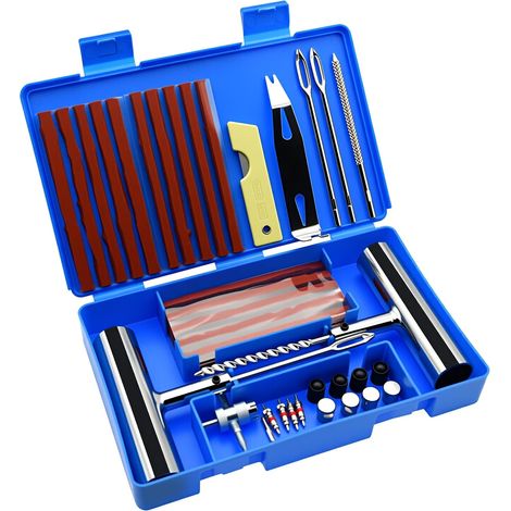 Kit de réparation de pneus universel 58 pièces, kit de réparation robuste pour pneus crevés, outils universels pour réparer les crevaisons et les pneus à plat. (1/5)