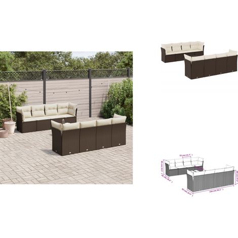 9-tlg. Garten-Sofagarnitur mit Kissen Braun Poly Rattan - Garten Sofagarnitur - Garten Sofagarnituren - Outdoor Sofagarnitur - Sofagarnitur Terrasse