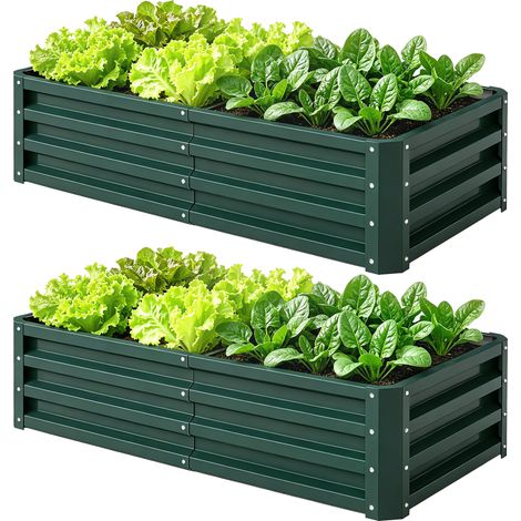Lot de 2 Carrés Potagers de Jardin Rectangulaires, Tôle d'Acier Ondulée, 120 x 60 x 30,5 cm, Vert Foncé (1/5)