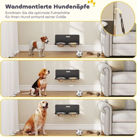Gamelles murales réglables pour chien avec 2 bols inox 800ml - cadre en acier noir 42x23,5x14 cm (1/5)