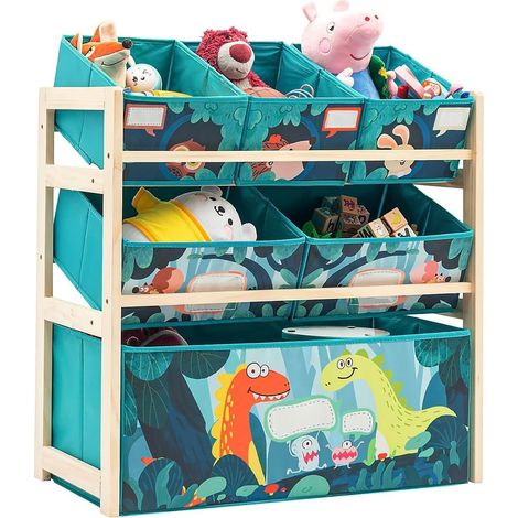 Bibliothèque pour Enfants en Bois avec 6 Boîtes de Rangement Amovibles, étagère à Jouets 3 Niveaux Organiser pour Livres Meuble Enfant Rangement Jouet, Motif sur Le Thème de la Jungle (1/5)
