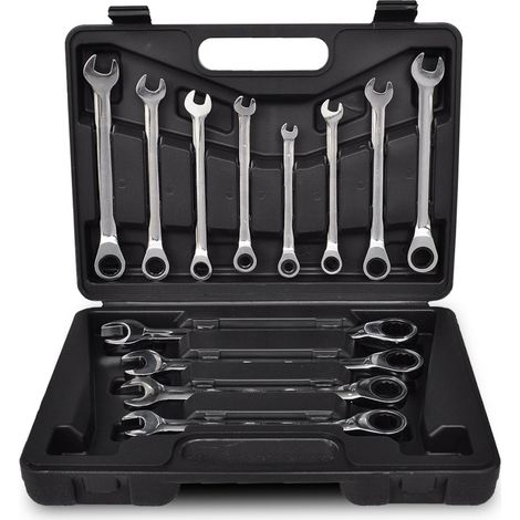 Set di chiavi a cricchetto combinate da 12 pezzi per attrezzi da garage officina e fai da te nero 3402056