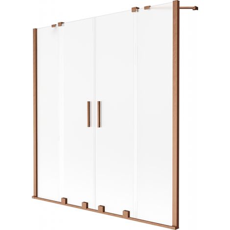 Mexen Velar Duo Badewannenfaltwand 2-teilig verschiebbar 140 x 150 cm, matt, gebürstetes Kupfer - 896-140-000-32-65