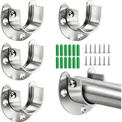 Support tringle rideaux 25mm Lot de 4, Support tringle penderie en acier inoxydable, Support barre rideau pour balcon salle de bains, Embout tringle penderie fixation murale (1/5)