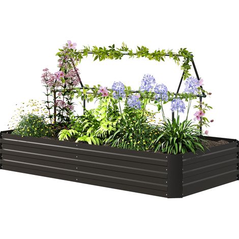 Potager carré rectangulaire tuteurs galvanisés tomates plantes grimpantes 180 x 90 x 29,5 cm