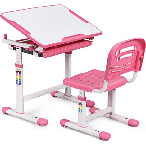 Costway – Table et chaise enfant réglables en hauteur – Dimensions table 66x48,5cm – Hauteur 76-84cm – Tiroir de rangement intégré – Design ergonomique (1/5)