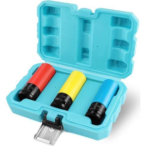 NetBoat Jeu de 3 Douilles à Chocs pour Les Jantes Drive Métrique Extra à Paroi Mince de Roue, Taille 17, 19, 21 mm (1/4)