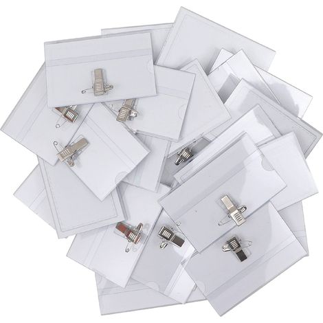 Porte Badge Plastique Horizontal à Pince (Lot de 100) - 90 x 56 mm - Badge Infirmiere, Ecoles, Entreprises, Conférences et Visiteurs en PVC Transparent Résistant à l’Eau (1/5)