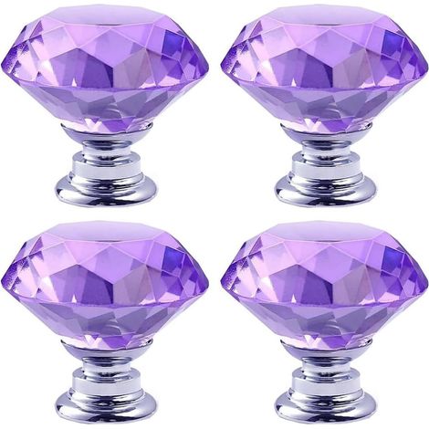 Ensemble de 4 boutons et poignées de meubles en cristal - Poignées pour armoires, penderies et tiroirs - Convient aux tiroirs de cuisine et de bureau (violet) (1/5)