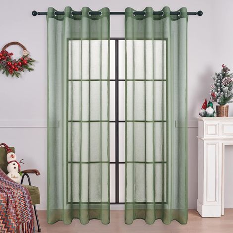 TAISHENGDA-Rideau Voilage 150x250cm à Oeillet Semi-Transparent Décorations d'intérieur de Fenêtre de Salon Moderne Chambre Cuisine Balcon Baie Vitrée Léger, Vert 2 Pièce (1/5)