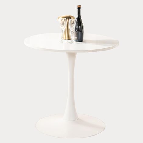 Meuble Cosy Table Salle à Manger Ronde Scandinave 2-4 Personnes pour Salon Cuisine, en Bois d'ingénierie et métal, Blanc, 80x80x73cm (1/5)