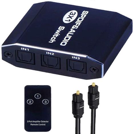 VG2 3x1 Optischer SPDIF-Audio-Umschalter, 3 Eingänge, 1 Ausgang, Toslink-Digitalwähler, kompatibel mit Heimkinosystemen (1/5)