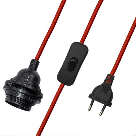 Cable alimentacion trenzado portalampara E27 con interruptor 2 M Rojo (1/5)
