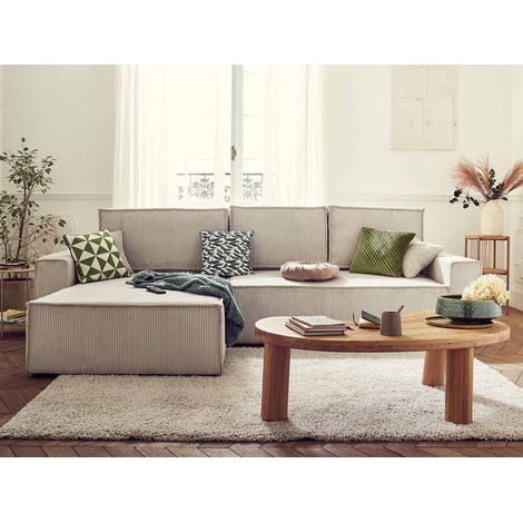 Bestmobilier – Canapé d'angle réversible convertible 4 places – Coffre de rangement – Revêtement en velours côtelé – Dimensions L289xH86xP182 cm – Beige (1/5)
