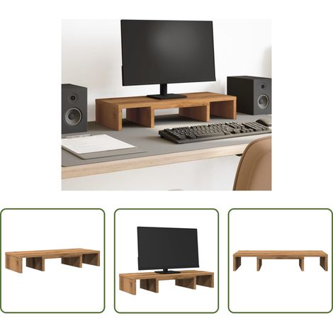 Support moniteur bois -  Support de moniteur réglable chêne artisanal bois d'ingénierie (1/5)