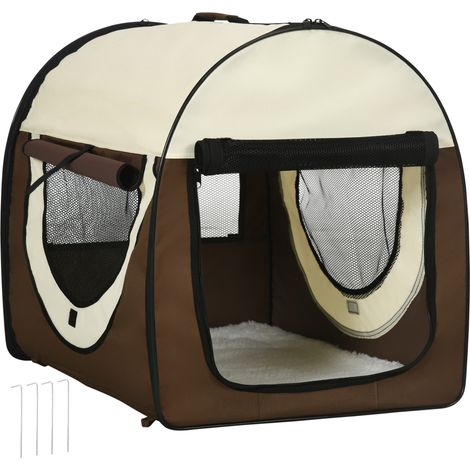 Trasportino per Animali Domestici Pieghevole in Oxford con Cuscino Rimovibile Lavabile e Borsa per Trasporto, 70x51x59cm, Marrone