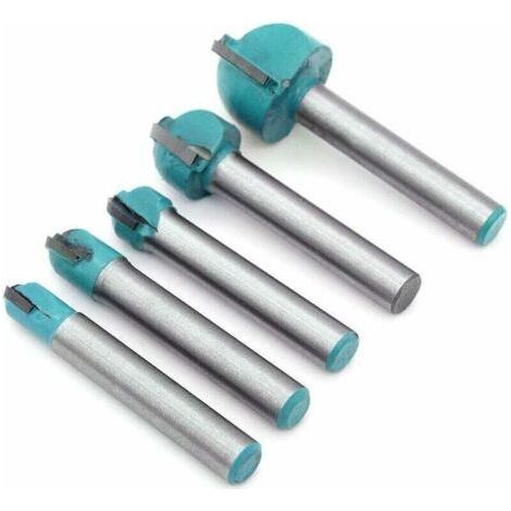 FENOPLASTICA5 Pcs 6mm Tige Routeur Core Box Bits , Fraise à Rainure Ronde Outils à Bois 6mm/8mm/10mm/12mm/18mm (1/4)
