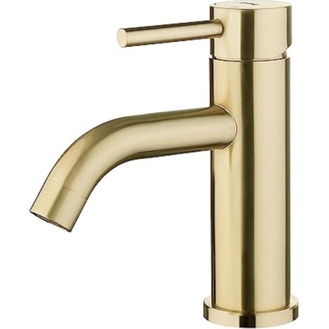 CCYKXA Basin Mixer Tap - Single Handle Bathroom Faucet, Low Noise Ceramic Pull Down Basin Faucets, Stainless Steel Body, Gold (1/5)