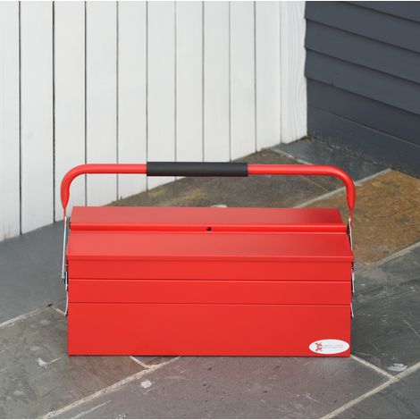 Cassetta portautensili in acciaio rosso 56x20x41 cm, 5 scomparti pieghevoli, salvaspazio – MEUBLIV (1/5)