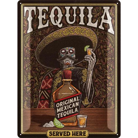 Enseigne de bar rétro XXL en métal, « Tequila servie ici », enseigne vintage pour salles de réception, panneau cocktail 30 x 40 cm (1/5)