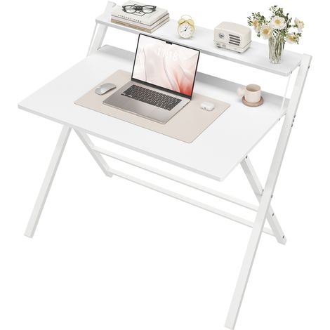 Homevive Escritorio de Ordenador Plegable 50x100x74.5cm con Estante de Monitor, Fácil de Plegar y desplegar, Adecuado para Dormitorio, Estudio y Salón, Blanco