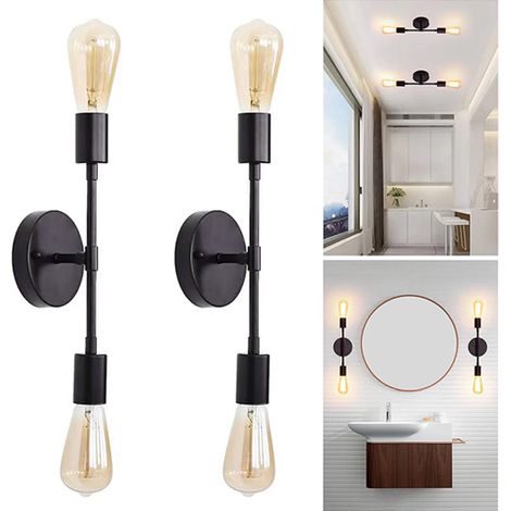 2 Luminaires de salle de bain noirs E27, appliques murales pour salle de bain, éclairage de salle de bain 110v-240v (ampoules non incluses) (1/5)