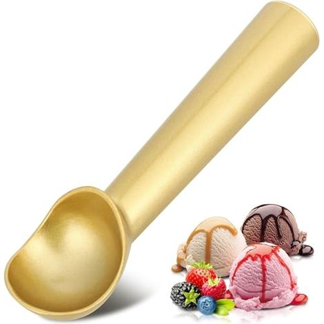 Cuillère à glace, Cuillère à glace en aluminium doré, 17,8 cm, Design monobloc Cuillère pour biscuits antiadhésive. (1/4)
