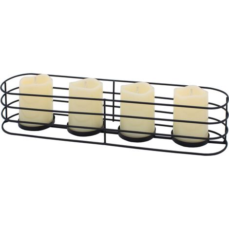 Metall Advents Kerzenhalter länglich schwarz - 50 x 10 cm - Kerzenständer mit 4 Kerzentellern für Stumpenkerzen - Weihnachten Advent Winter Tisch Deko Gitterkorb Kerzenleuchter