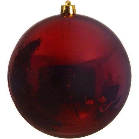 Boule de Noël XXL - Rouge foncé mat - Incassable - Plastique - 140 mm (1/2)
