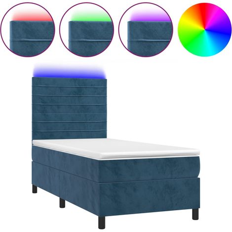 Sommier à lattes de lit matelas LED Bleu foncé 90x190 Velours (1/5)