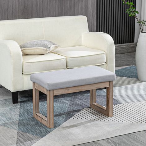 Banc rembourré 68 x 38 x 42 cm gris avec pieds en bois et assise en polyester (1/5)
