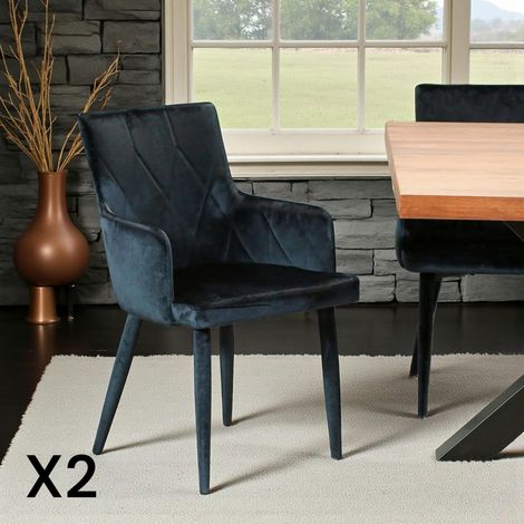Fauteuil de table moderne en velours bleu (lot de 2) HAWAI (1/5)