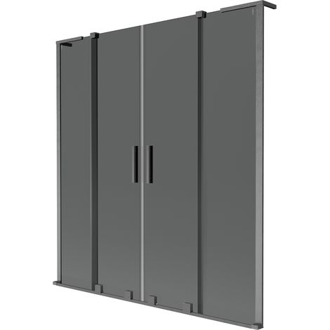 Mexen Velar L Duo Badewannenfaltwand 2-flügelig, verschiebbar 150 x 150 cm, Graphit, gebürstetes Gun Gray - 896-150-003-42-66 (1/2)