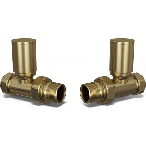 Round - Brushed Brass Radiator Valves Straight 10mm