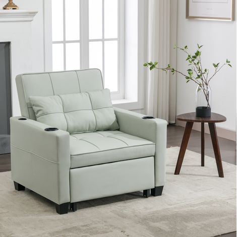 Canapé-lit 1 place extensible 3-en-1 avec porte-gobelets et port USB, vert clair, OKWISH (1/5)