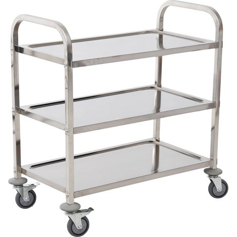 Homcom – Desserte de cuisine sur roulettes 3 étagères en acier inox – Dimensions 90,5x50,5x88,2cm – Charge max 150Kg – Design contemporain