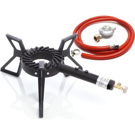 XPOtool Hornillo de gas 10,5kW exterior camping manguera de gas 1,5m regulador de presión 28mbar IT