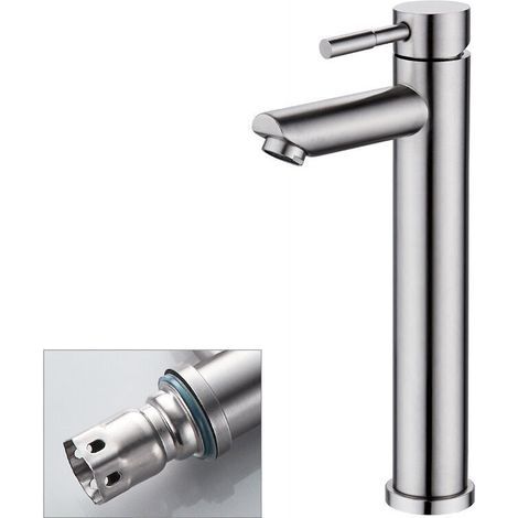 Robinet de salle de bain Robinet de lavabo en acier inoxydable Robinet de lavabo anticalcaire, rehaussé (1/4)