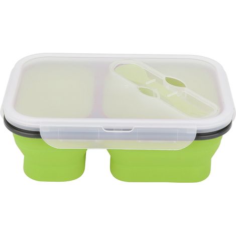 Tragbare, faltbare 1-Liter-Lunchbox aus lebensmittelechtem Silikon, grüner Aufbewahrungsbehälter (1/5)
