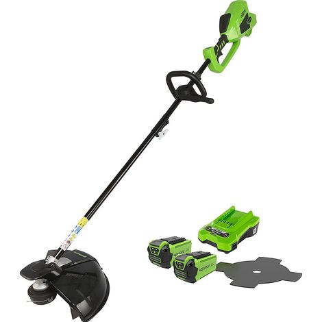 Greenworks 40V Decespugliatore a Batteria con motore Brushless, Imbracatura, Altezza Regolabile, Ampiezza Taglio 40cm, Filo Nylon 2mm, Lama 25cm, 2 Batterie 40V e Caricabatterie GD40BCK2X (1/5)