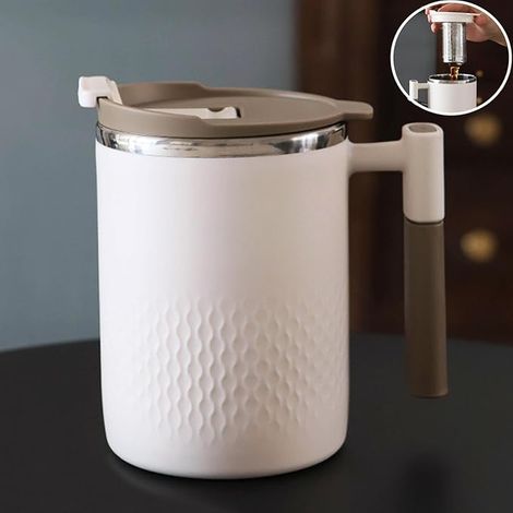 Tasse à Thé avec Infuseur Mug Isotherme Poignée Thermos Café Tisaniere Filtre et Couvercle, Acier Inoxydable 304, Plastique PP Gobelet (Beige) (1/5)