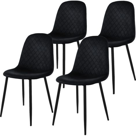 ML-Design Set di 4 Sedie per Sala da Pranzo Rivestimento in Velluto Nero Poltroncine da Cucina con Schienale e Gambe in Metallo Seduta Ergonomica Sedia per Soggiorno Salotto (1/5)