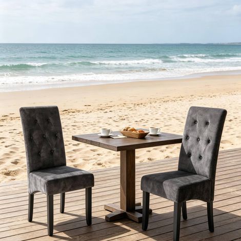 Set di 2 sedie da pranzo senza braccioli, schienale alto, velluto nero, gambe in legno massiccio (1/5)