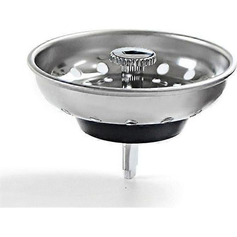 Lot de 2 - Crépine et bouchon d'évier combinés, panier et tige en acier inoxydable, bouchon en caoutchouc, système de remplacement pour bonde standard. (1/5)