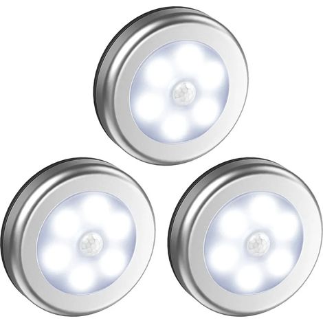 Set mit 3 weißen LED-Schrankleuchten mit PIR-Bewegungsmelder, batteriebetrieben, Nachtlicht, Unterbauleuchten