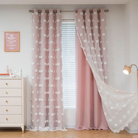 LEDANDER 2pcs Rideaux occultants double couche pour chambre à coucher, rideaux découpés pour salon, 132 cm x 213 cm, rose (1/5)