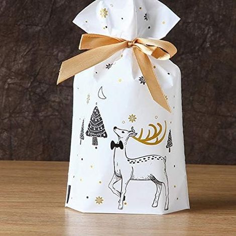 50 bolsas de regalo navideñas para dulces, bolsas de plástico con cordón, bolsas de regalo navideñas para dulces, bolsas para refrigerios de cumpleaños, regalos de boda, recuerdos de fiesta, bolsas na
