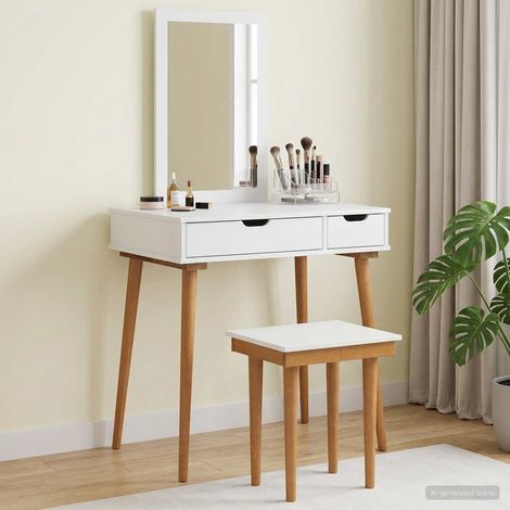 Ensemble coiffeuse 3 pièces avec miroir et rangement, blanc, 76 x 50 x 143 cm - PANGIVO (1/5)